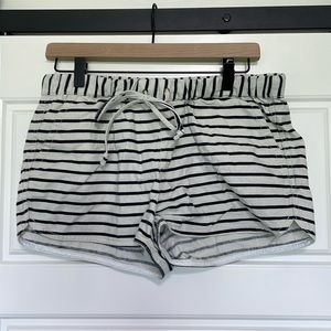 Navy and white stripped shorts.